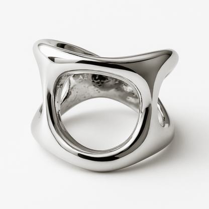 Bague Organique Argentée en Acier Inoxydable