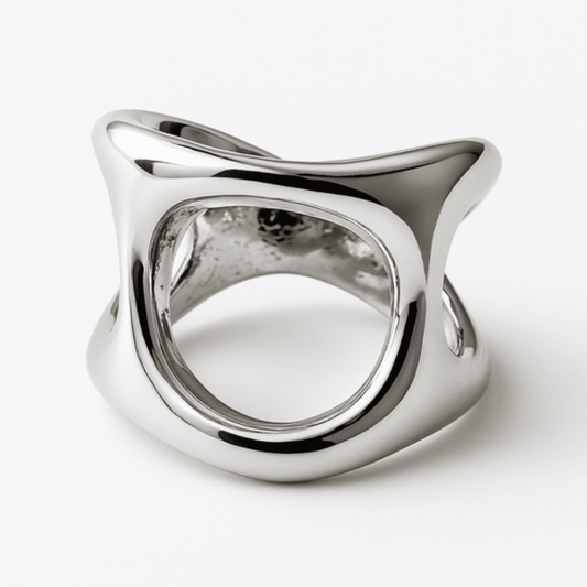 Bague Organique Argentée en Acier Inoxydable