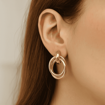 Boucles d’Oreilles Créoles Doubles Entrelacées en Acier Inoxydable