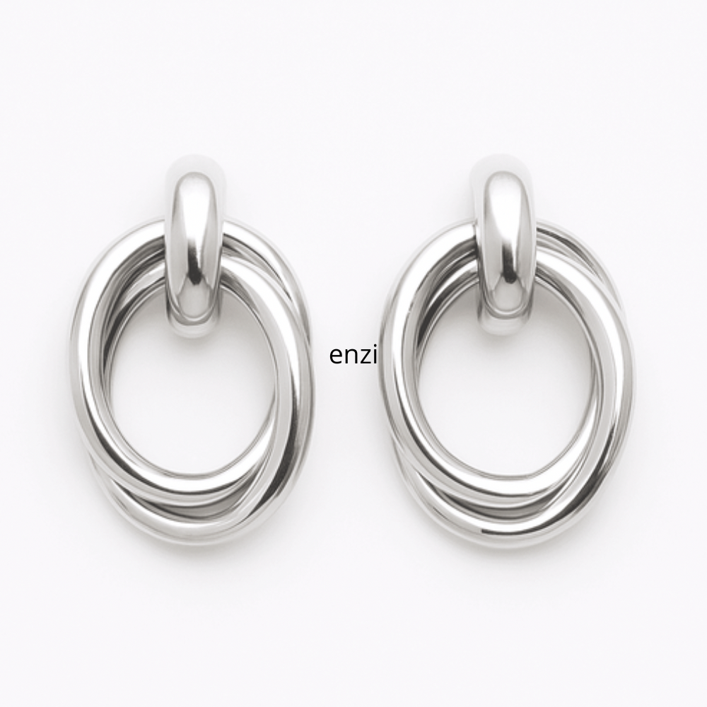 Boucles d’Oreilles Créoles Doubles Entrelacées Argentées en Acier Inoxydable