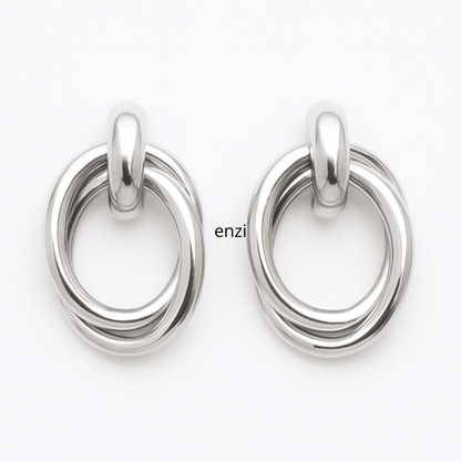 Boucles d’Oreilles Créoles Doubles Entrelacées Argentées en Acier Inoxydable