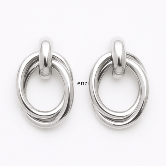 Boucles d’Oreilles Créoles Doubles Entrelacées Argentées en Acier Inoxydable